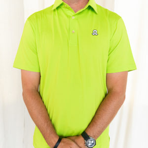Male model wearing green polo
